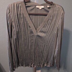 Vince Crushed Pleat V-Neck Long Sleeve Top, XX-Small